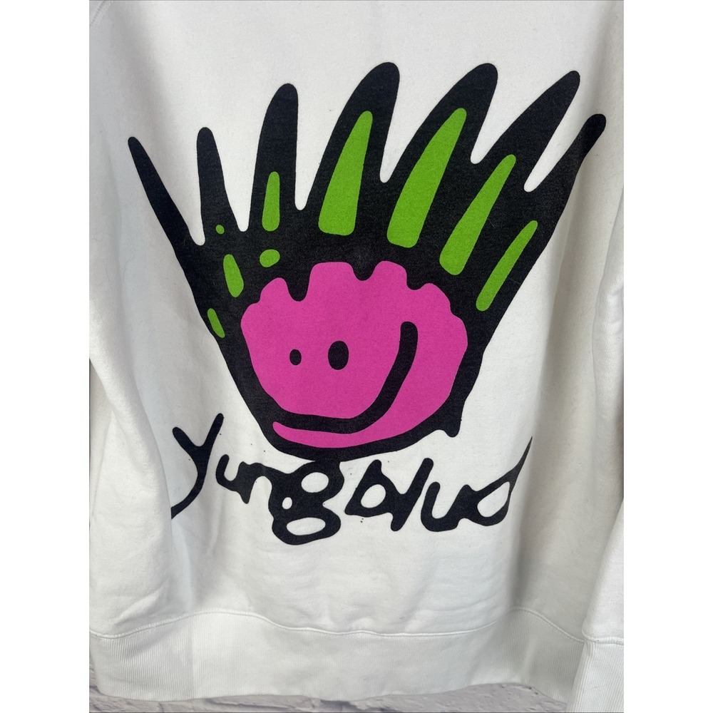 Yungblood Be Happy Face White Pullover  Cozy Hoodie Loungewear Punk  Size Large - Picture 5 of 10
